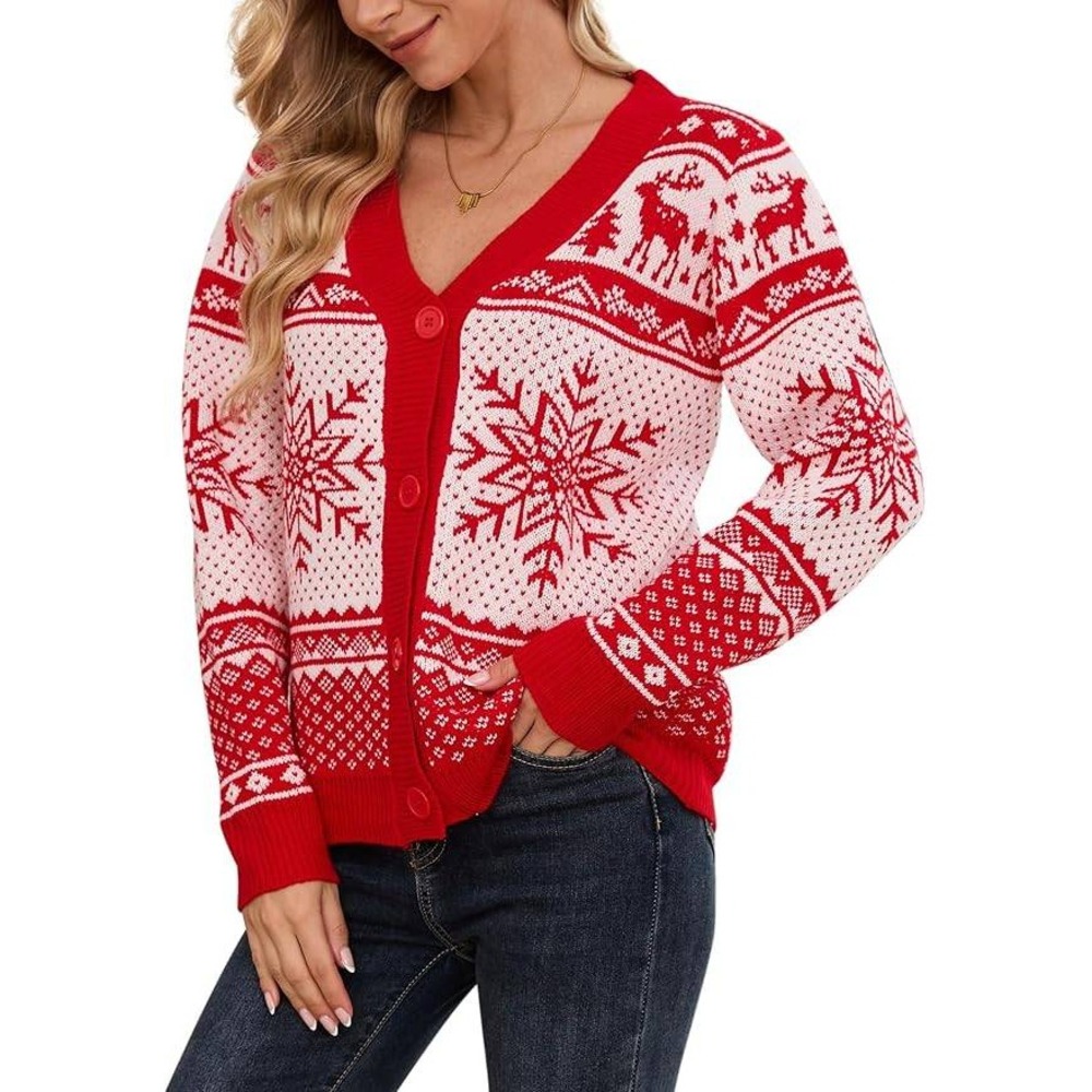 Christmas Sweaters for Women V Neck Button Down Sweater Size Large‎